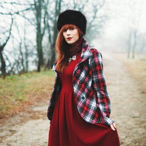 Tartan Plaid Wool Blend Coat